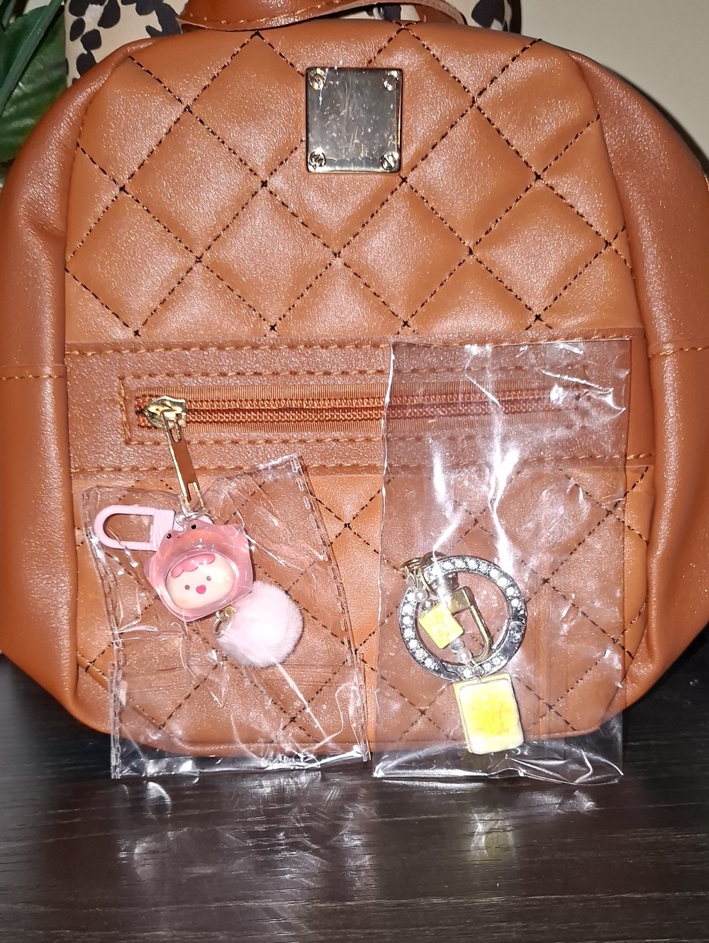 Quilted Mini Backpack in Tan with Gold Accents